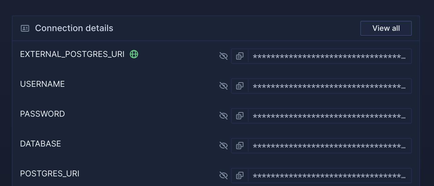 Screenshot of Northflank addon connection details interface