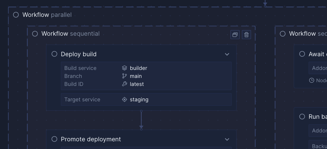 Screenshot of Northflank visual release flow builder