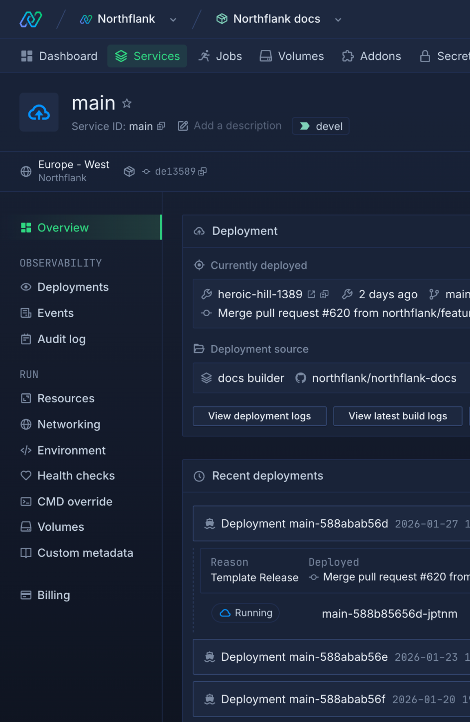 Screenshot of Northflank build interface